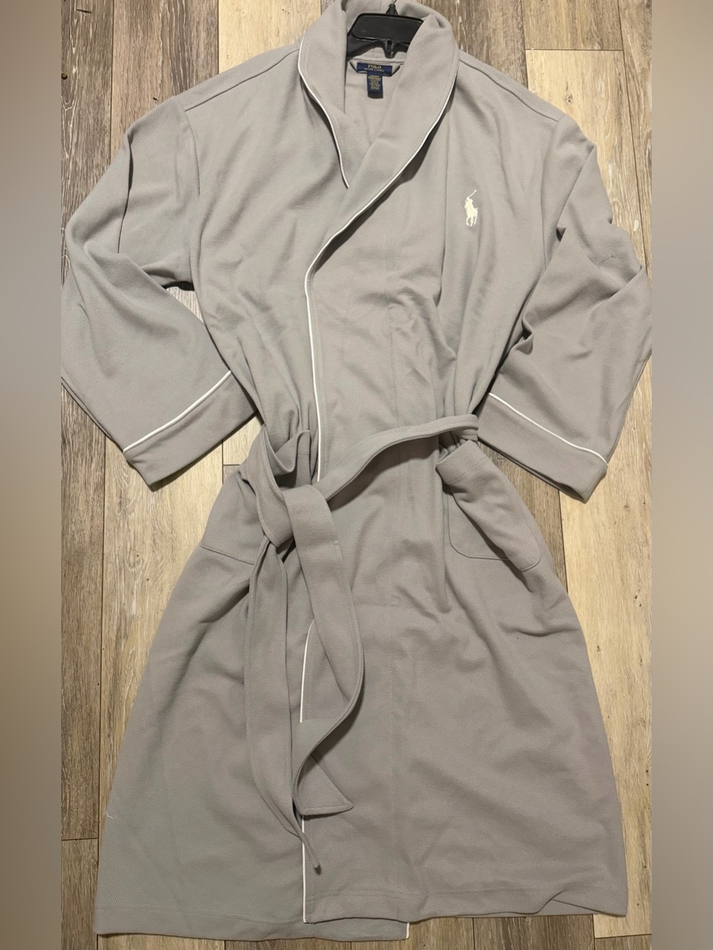 Polo Ralph Lauren Cozy Knit Robe in Light Light Clubhouse Gray w White Mens NWOT